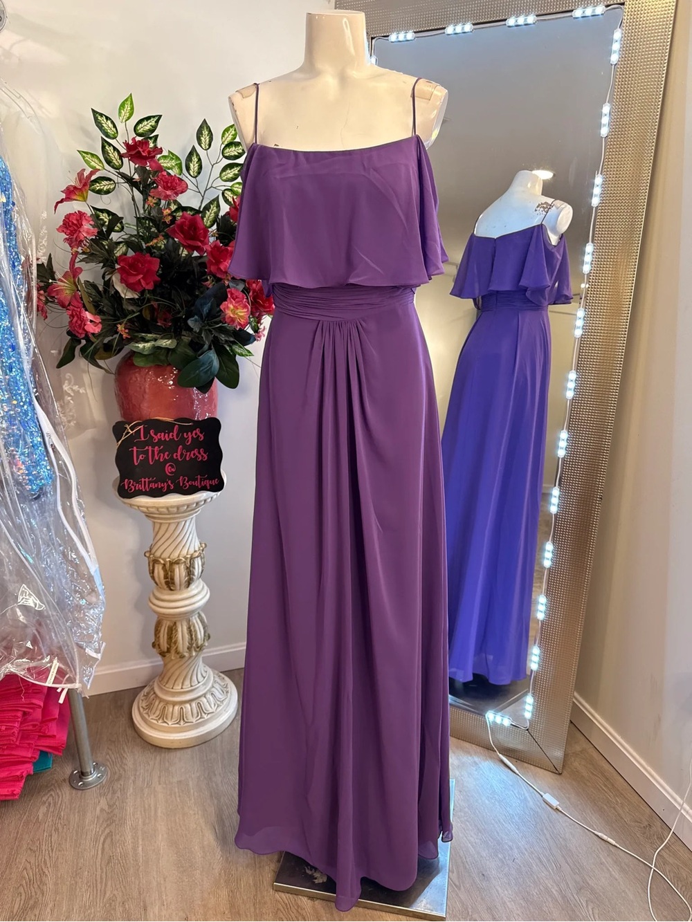 Mary's Bridal Purple Off-Shoulder Chiffon Gown